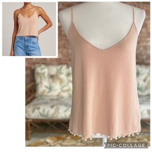 Zara Top Tank Pearl Hem Knit Blush Peach Camisole M Party V-Neck Festival Chic